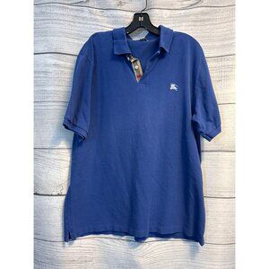 Mens Burberry Blue Polo Shirt With Signature Check Collar Accent Size XXL